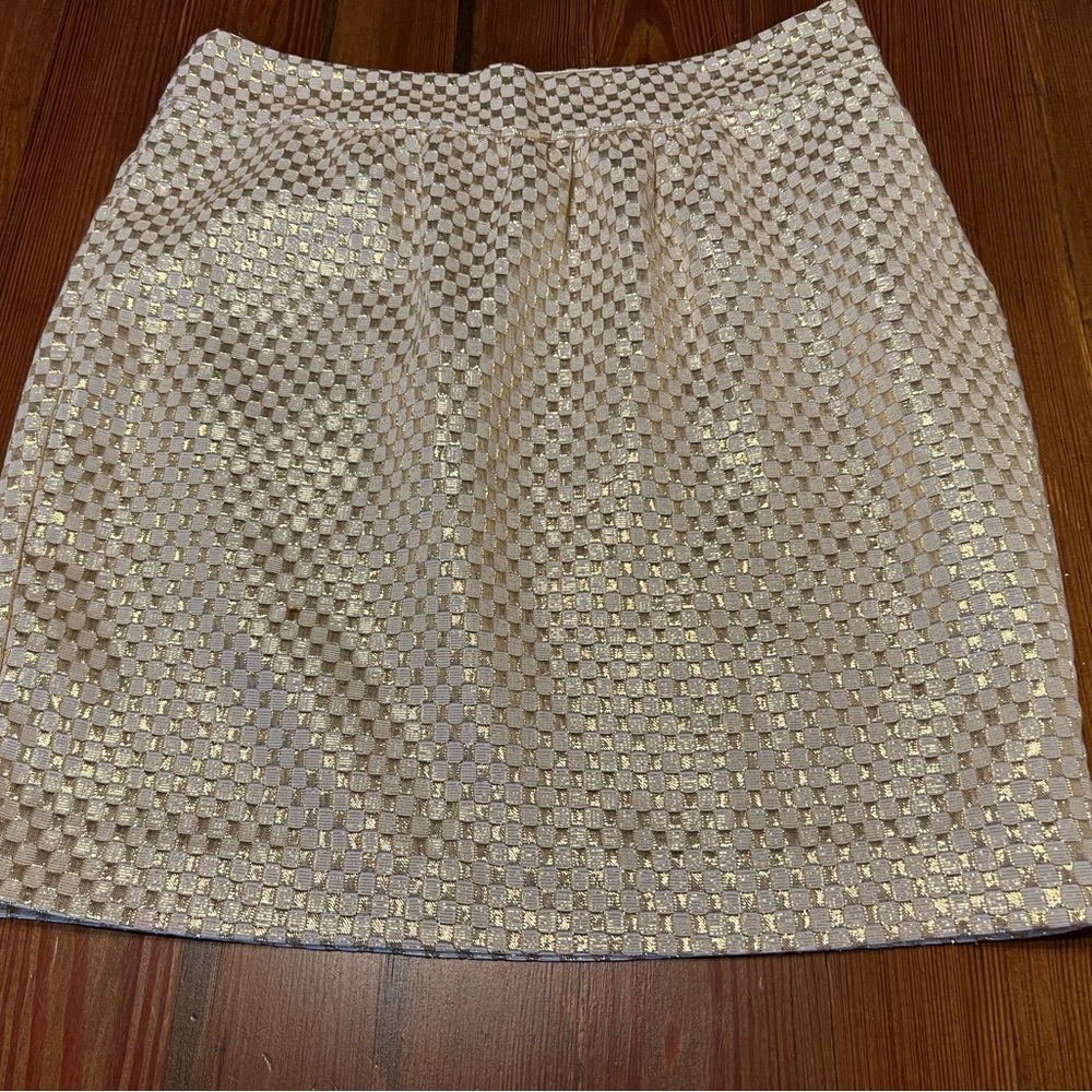 Eci New York Gold and‎ ivory checkered mini skirt